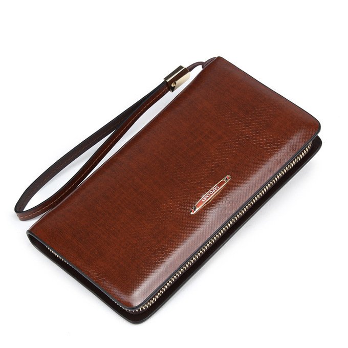 Clutch da bò 1 ngăn khóa sang trọng- Nâu - VOC19