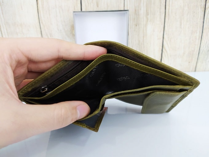 Ví da Cefiro dáng đứng màu xanh rêu VDD65