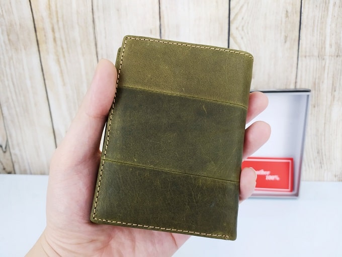Ví da Cefiro dáng đứng màu xanh rêu VDD65