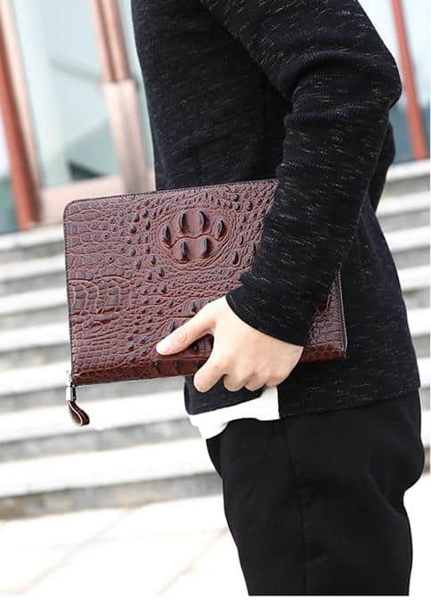 Clutch da bò dập vân cá sấu màu nâu CT25-N 18 Clutch da bò dập vân cá sấu màu nâu CT25-N