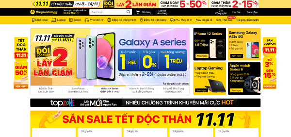 Màu sắc bắt mắt của website Thegioididong